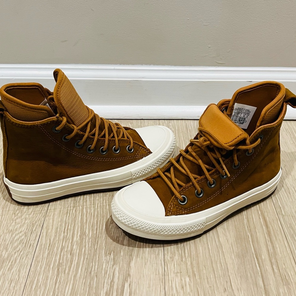 Converse Tan and White Athletic High-Top Sneakers